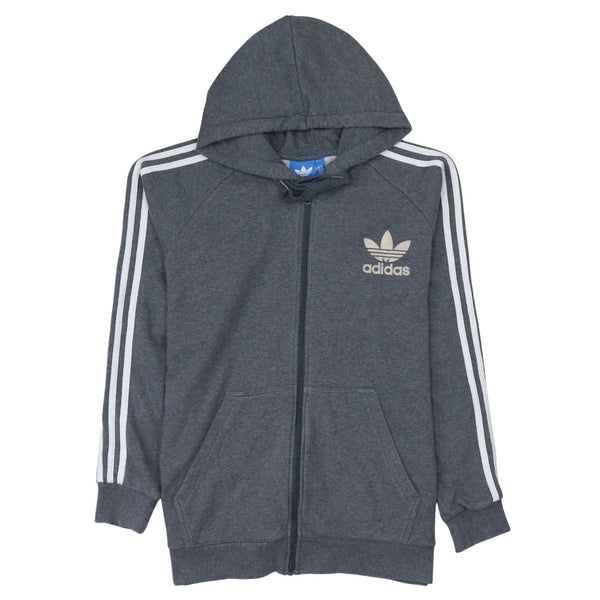 Adidas 90's Striped Sleeve Full Zip Up Hoodie XLarge Grey