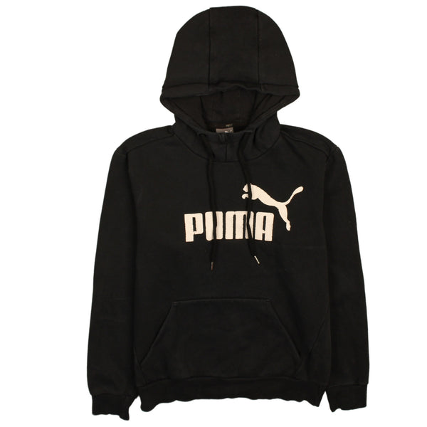 Vintage 90's Puma Spellout Pullover Hoodie Black Small - Retro Streetwear