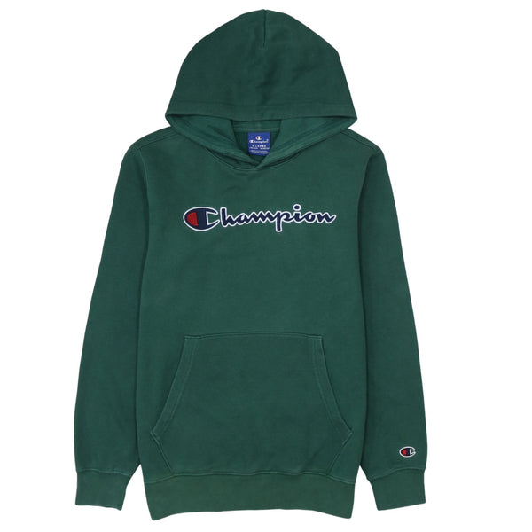 Champion Women's XLarge Green Hoodie, Vintage Spellout Pullover Cotton