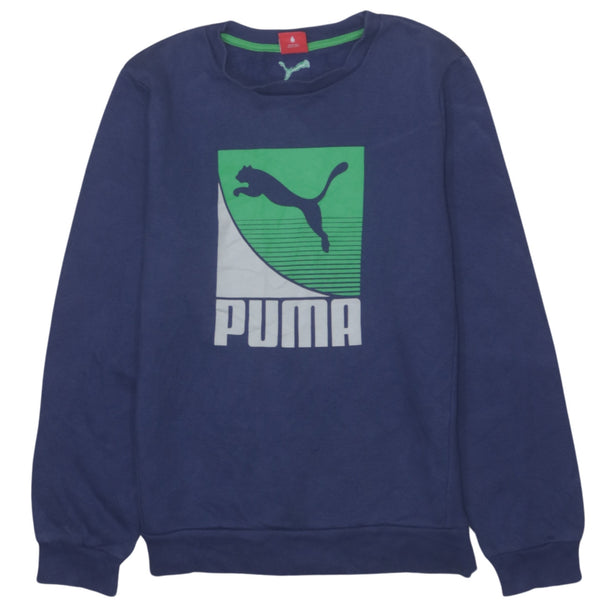 Puma 90s Blue Spellout Crew Neck Women's Large Sweatshirt Vintage