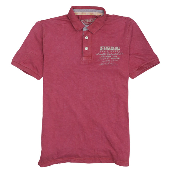 Napapijri 90's Short Sleeves Quarter Button Polo Shirt Small  Red
