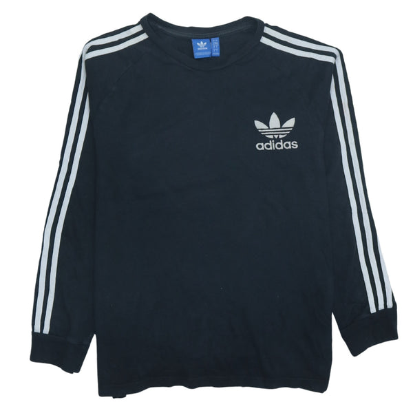 Adidas Vintage 90's Striped Sleeve Crew Neck Sweatshirt, Men's Large Size, Black