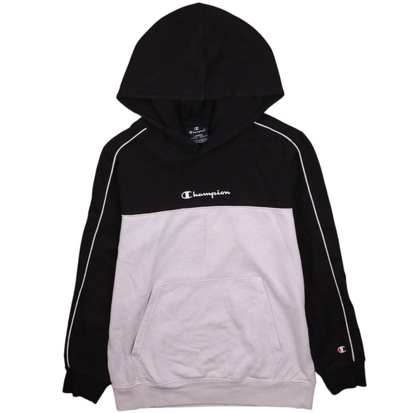 Champion Vintage 90s Black Hoodie Large | Pullover Drawstring Pockets