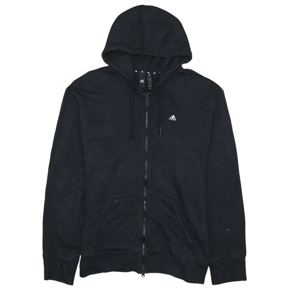 Adidas 90's Vintage Black Drawstring Zip-Up Hoodie Men's Medium