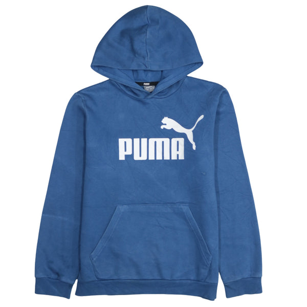 Puma 90's Vintage Blue Spellout Pullover Hoodie Medium