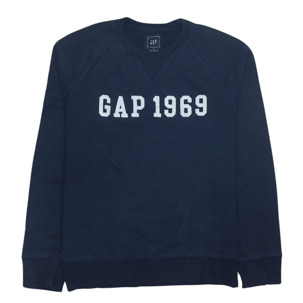 Authentic 90's Gap Spellout Crew Neck Sweatshirt Men's Small Navy Blue