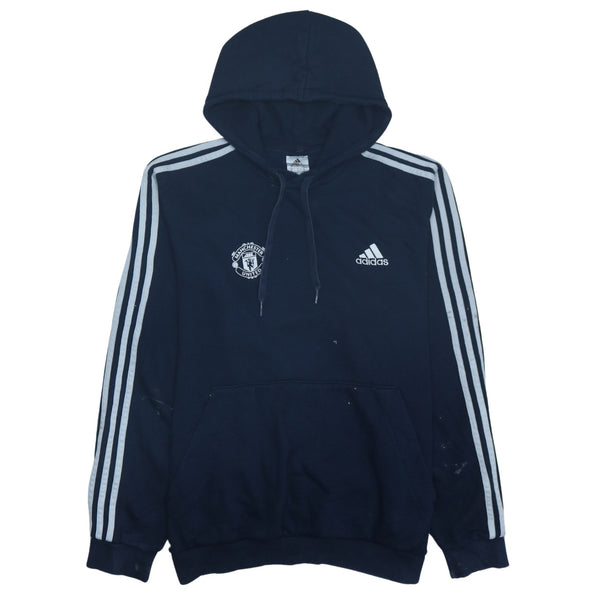 Adidas 90's Striped Sleeve Pullover Hoodie Large Navy Blue