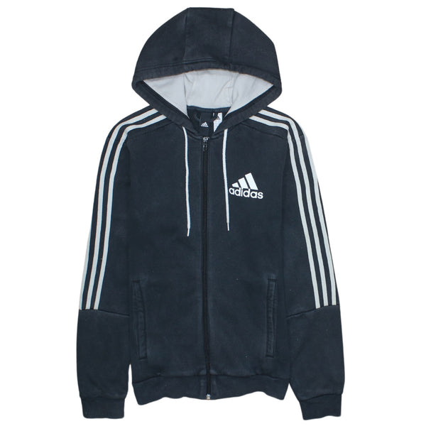 Adidas 90's Striped Sleeve Black Full Zip Up Hoodie Small