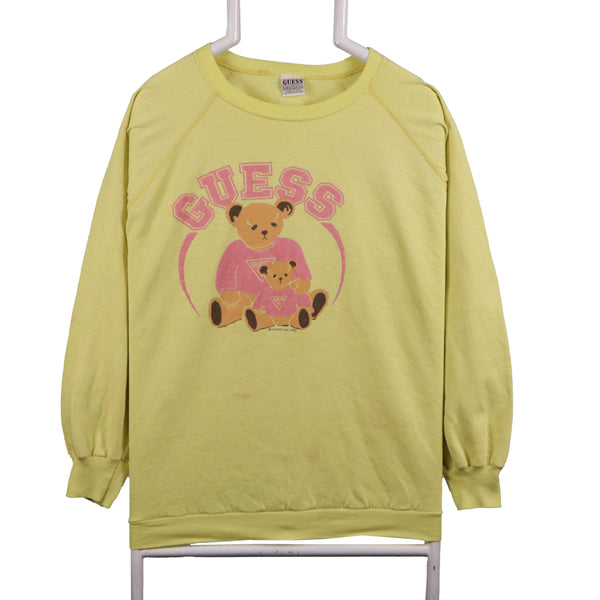 Vintage Guess 90s Bear Crewneck Sweatshirt Yellow Men's Large