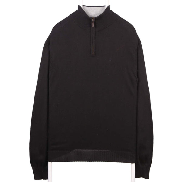 Vintage Nautica 90s Black Quarter Zip Ribbed Knit Sweater Jumper Large