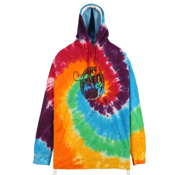 90s Vintage Tie Dye Moose Hoodie by Art Forms | Large Blue Pullover