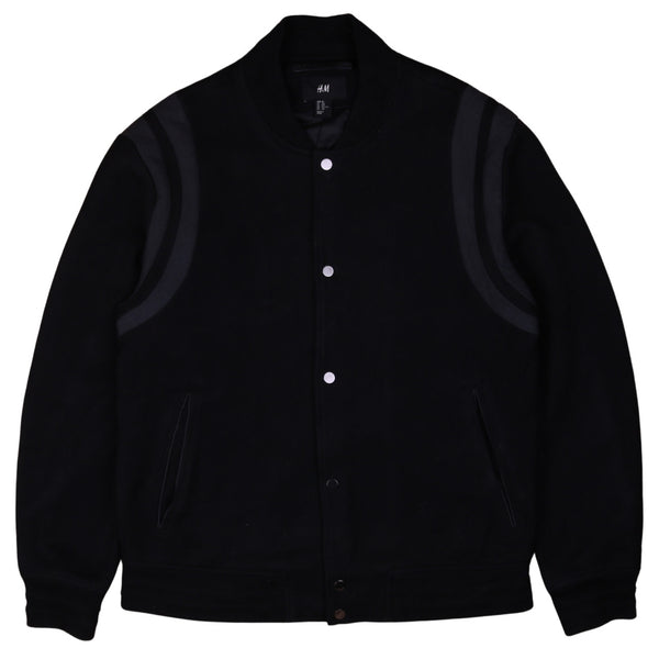 Vintage H&M 90's Heavy Bomber Jacket XL Black Button Up Retro Style