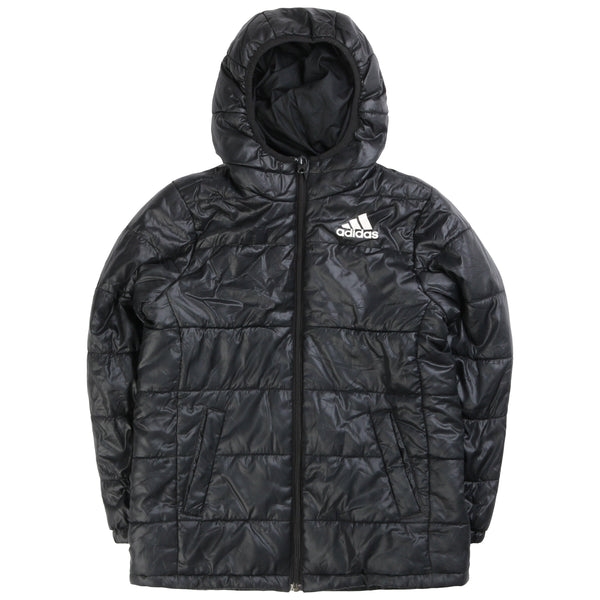 Adidas Women's Black Hooded Puffer Jacket Small - Vintage Quality
