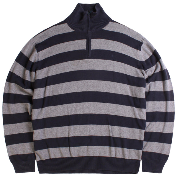 Nautica Men's XXLarge Navy Blue Striped Quarter Zip Sweater Jumper
