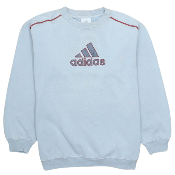 Adidas 90s Vintage Spellout Crew Neck Sweatshirt Blue L Cotton