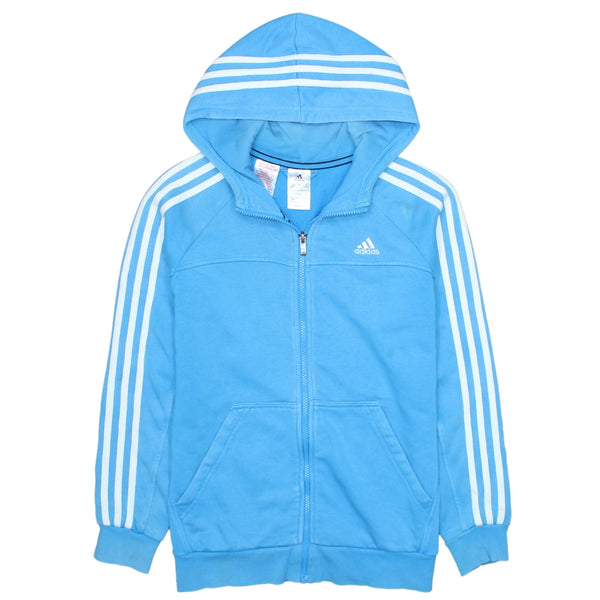 Adidas 90s Blue Striped Sleeve Full Zip Hoodie Women's Large