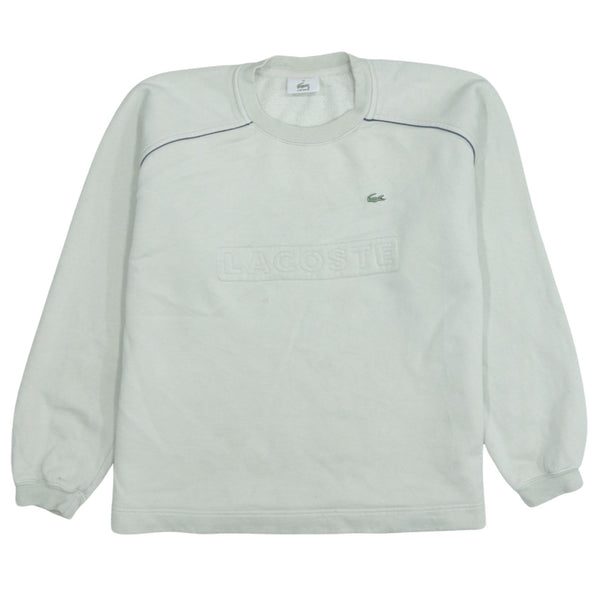 Vintage 90's Lacoste Spellout Crew Neck Sweatshirt Medium Beige Cream