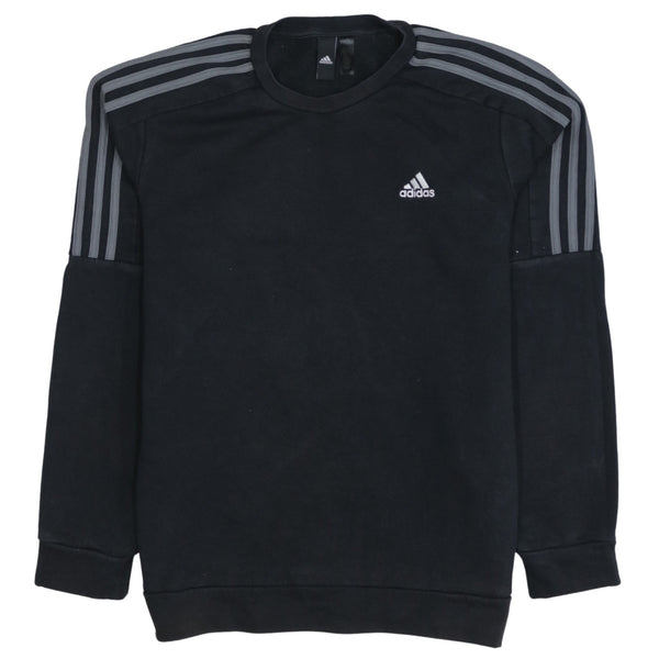 Adidas 90's Striped Sleeve Crew Neck Sweatshirt Medium Black