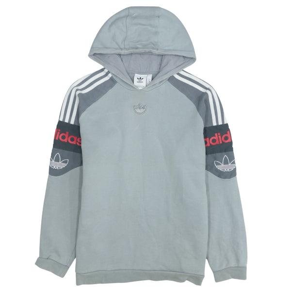 Adidas 90's Vintage Striped Sleeve Grey Pullover Hoodie Medium