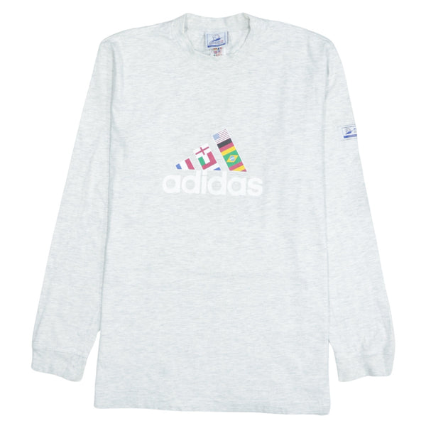 Adidas 90's Vintage Grey Spellout Crew Neck Sweatshirt Medium