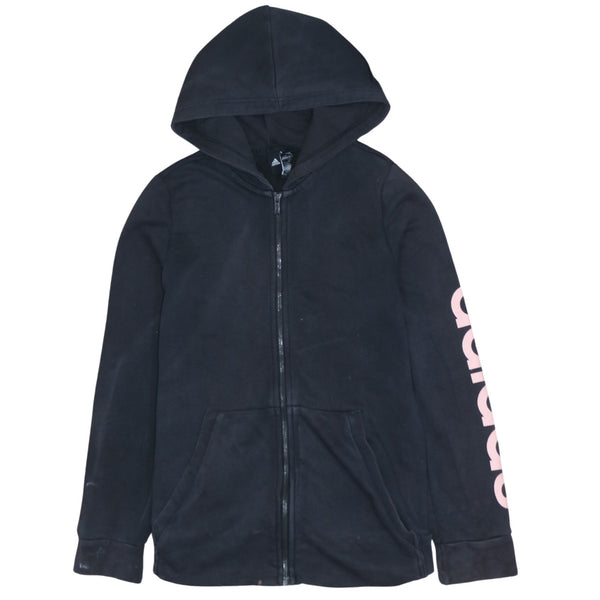 Adidas 90's Women's Large Black Hoodie with Drawstring Pockets & Full Zip