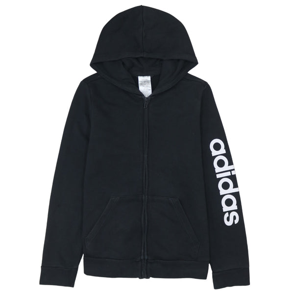 Adidas Vintage 90's Black Medium Hoodie with Drawstring Pockets & Full Zip