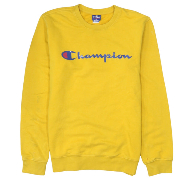 Champion 90's Spellout Crew Neck Sweatshirt Medium Yellow