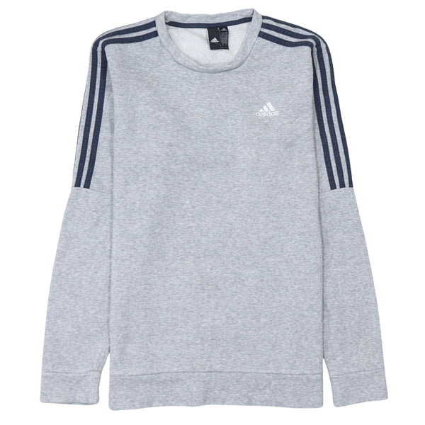 Adidas 90's Striped Sleeve Crew Neck Sweatshirt Medium Grey