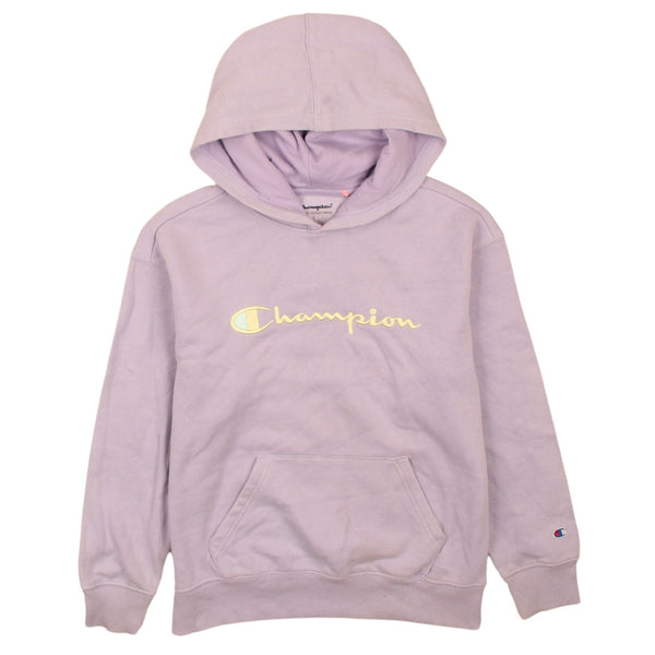 Champion Women's 90's Purple Spellout Pullover Hoodie Large Vintage