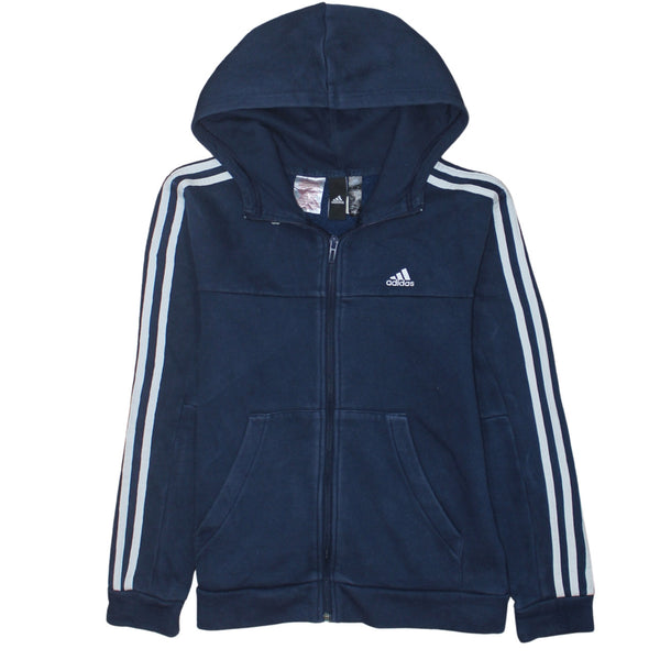 Adidas 90's Striped Sleeve Full Zip Up Hoodie Medium Navy Blue