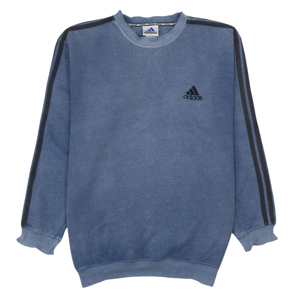 Adidas 90s Blue Striped Sleeve Crew Neck Sweatshirt Men's L