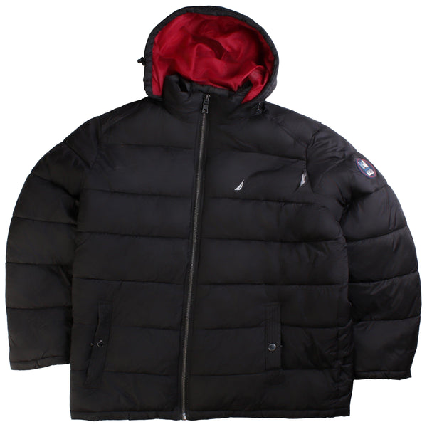 Nautica Hooded Full Zip Up Puffer Jacket Men XLarge Black