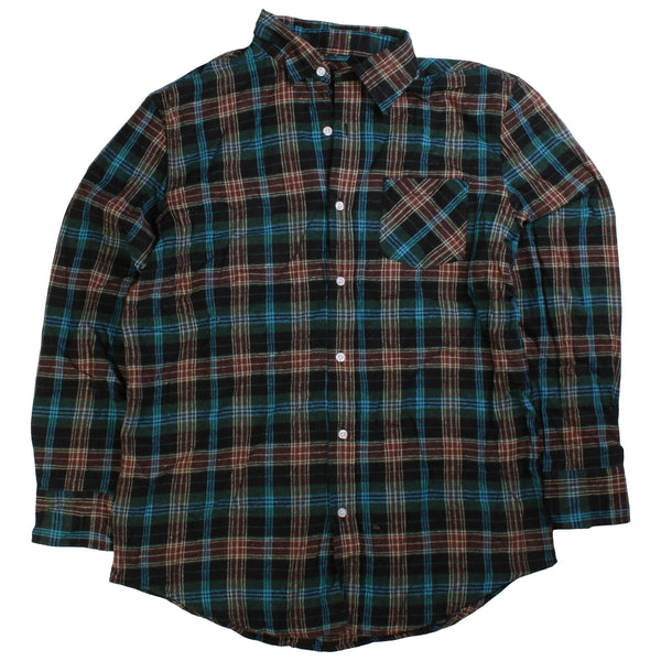 Activa Men's Large Green Black Check Long Sleeve Button-Up Shirt