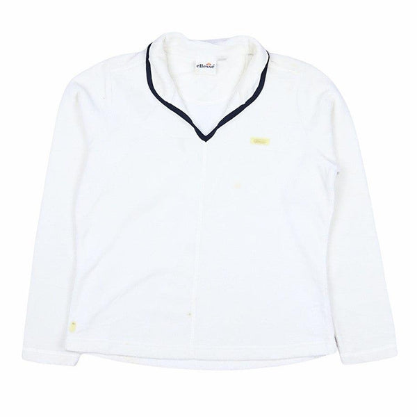Ellesse Women's 90's Beige Cream V Neck Spellout Sweatshirt Small