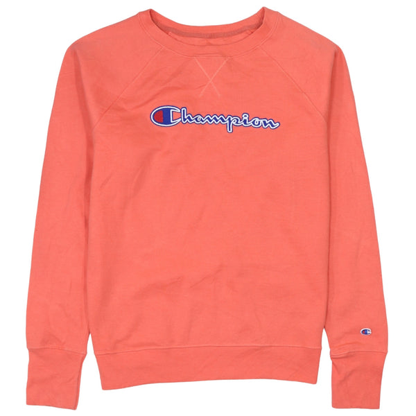 Vintage 90's Champion Spellout Crew Neck Sweatshirt Medium Orange