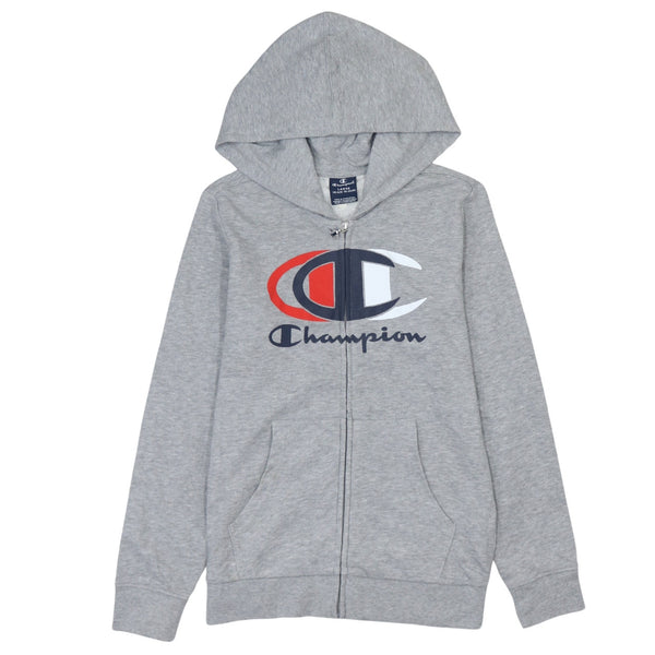 Champion 90's Spellout Full Zip Up Hoodie Ladies Large Grey Vintage