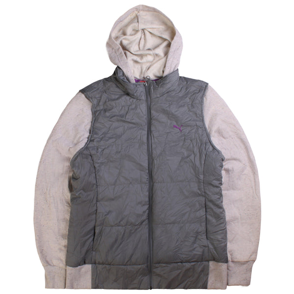 Puma Women's X-Large Grey Hooded Puffer Gilet Jacket Vintage Quality