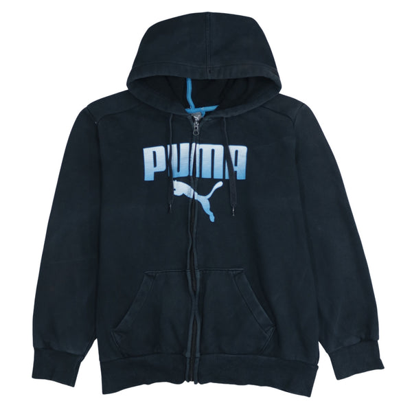 Puma 90's Vintage Spellout Full Zip Black Hoodie Large