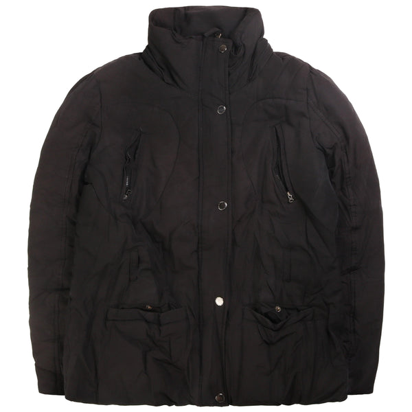 Kappa Women's Large Black Puffer Jacket, Button Up, Heavyweight Zip Repair