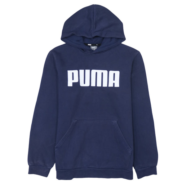 Puma 90's Spellout Pullover Hoodie Large Navy Blue