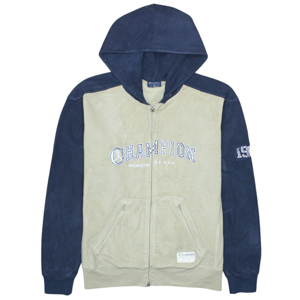 Champion 90's Vintage Spellout Full Zip Up Fleece Jumper Large Beige Cream