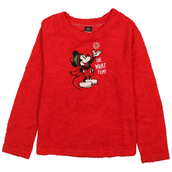 Vintage Disney 90's Red Mickey Mouse Crew Neck Fleece Jumper Small