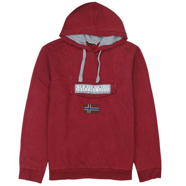 Napapijri Red 90's Spellout Pullover Hoodie XLarge Vintage