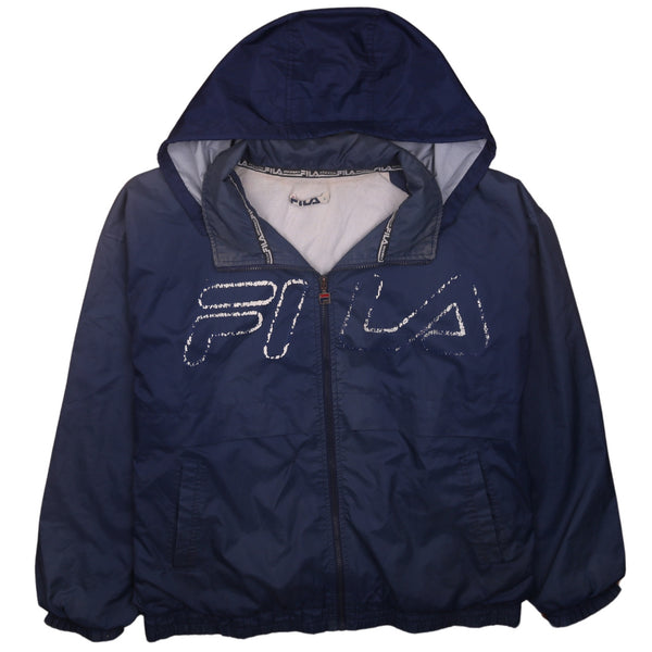 Fila 90's Hooded Full Zip Up Windbreaker Large Navy Blue