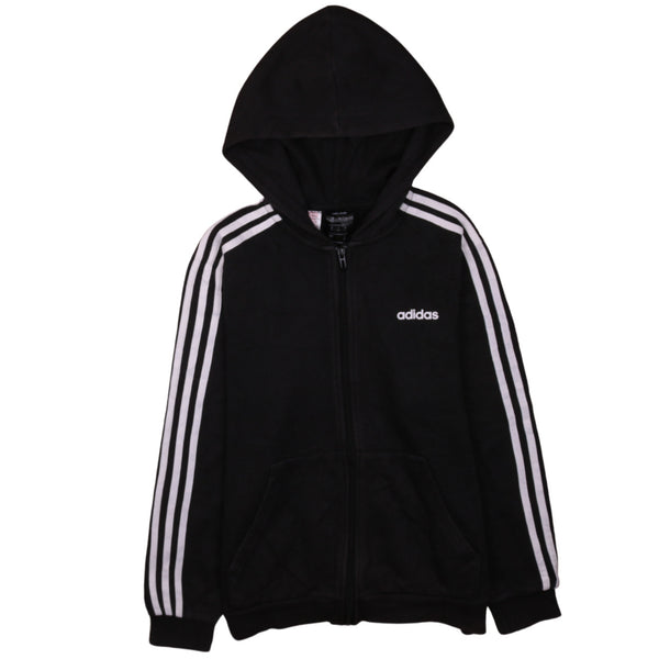 Adidas Vintage 90's Black Hoodie with Striped Sleeves - Large