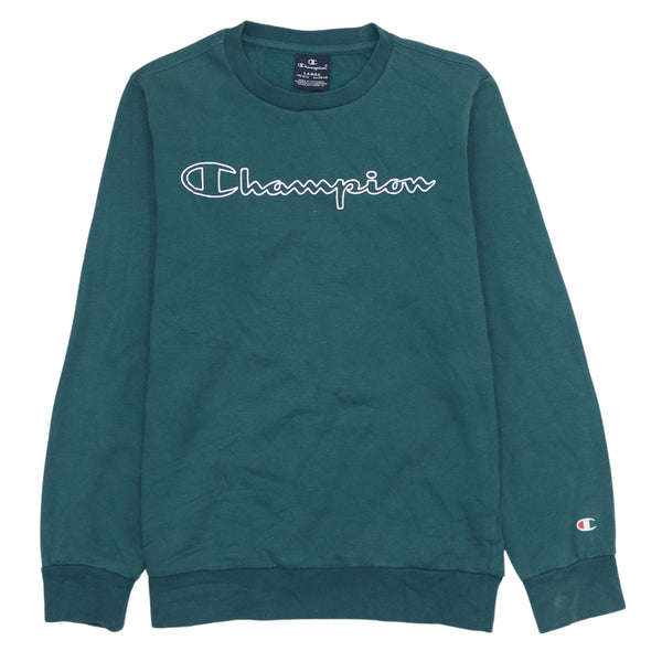 Vintage 90s Champion Spellout Crew Neck Sweatshirt Green L Cotton