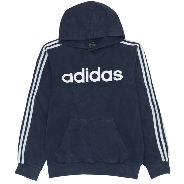 Adidas 90's Navy Blue Spellout Pullover Hoodie Medium
