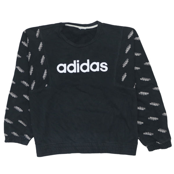 Adidas Vintage 90's Spellout Crew Neck Sweatshirt Men's Large Black