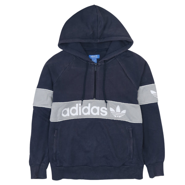 Adidas 90s Spellout Quarter Zip Hoodie Women XLarge Navy Blue