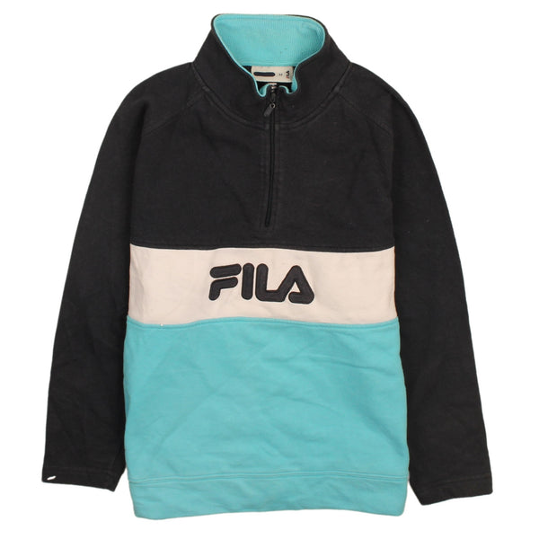 Fila 90's Vintage Spellout Quarter Zip Sweatshirt Women's Medium Blue